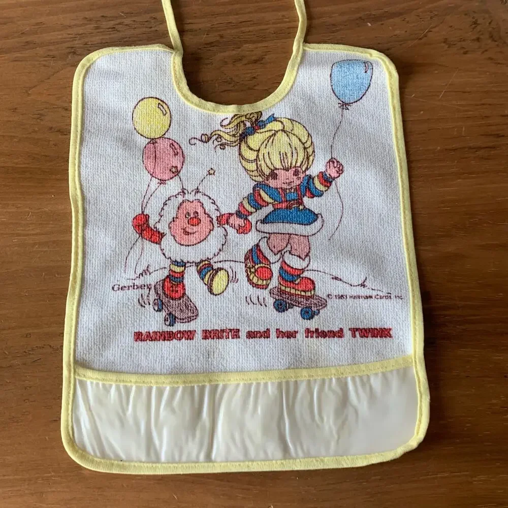 RAINBOW BRITE & TWINK Gerber Bib Vintage Terry Pocketed Toddler 1983 USA READ